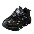 Ramiter Sneakers for Girls Children LED Light Strip Shoes Lace up Canvas Shoes Kids Casual Shoes Light up Shoes Walking Shoes Tennis Shoes Youth Girls Black