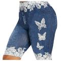 Summer Lace Short Oversized Jean Shorts for Women Compression Blue Layered Look Butterfly Skinny Butter Fly Print Jeggings Size Denim Faux Women s Plus Casual Pants S