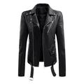 symoid Womens Coats & Jackets- Lapel Collar Button Motorcycle Jacket Leather Short Jacket Coat Black L