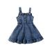 Girls Summer Denim Dress Sleeveless Button Down Ruffle Tank Dress