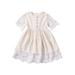 Canrulo Toddler Baby Girls Princess Dresses Lace Flower Print Short Sleeves Party Knee Length A-Line Dress Apricot 4-5 Years