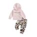 TheFound 2Pcs Toddler Baby Girls Fall Winter Outfits Long Sleeve Letter Print Hoodie Tops+Camouflage Pants Clothes