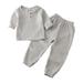 Rovga Outfit For Children Toddler Kids Baby Boy Girl Solid Pullover Long Sleeve Cotton Linen Sweatshirt T Shirt Crewneck Tops Shorts Set Clothes