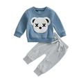 Canrulo 2Pcs Toddler Baby Boys Girls Clothes Cartoon Bear Long Sleeve Sweatshirt Tops Long Pants Outfits Tracksuit Blue 3-4 Years
