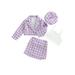 Canrulo 4Pcs Toddler Baby Girls Fall Outfits Long Sleeve Plaids Jacket Coat+Vest+Mini Skirt+Beret Hat Set Purple 4-5 Years