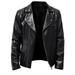 SMihono Deals Men s Autumn Winter Long-sleeved Leather Motorcycle Jacket Zipper Coat Long Sleeve Hoodless Faux Leather Outwear & Jackets Black 10