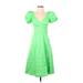 J.Crew Casual Dress - A-Line V-Neck Short sleeves: Green Solid Dresses - Women's Size 2