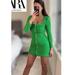 Zara Dresses | Blogger Favorite Zara Green Tweed Textured Dress With Square Neck | Color: Green | Size: Xs