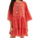 Free People Dresses | $148 Free People Xs/S Lola Red Orange White Embroidered Tunic Boho Mini Dress | Color: Orange/Red | Size: Xs