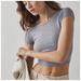 Free People Tops | Free People (Intimately Fp) M/L Cap Sleeve Seamless Crop Heather Gray Fitted Tee | Color: Gray | Size: M/L