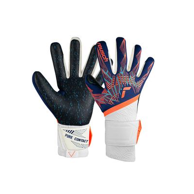 Torwarthandschuhe REUSCH "Pure Contact Fusion", Damen, Gr. 7,5, blau (blau, orange), 83% Elastodien, 11% Polyester, 5% Polyamid, 1% Polyurethan, mehrfarbig, sportlich, Handschuhe, mit Hybrid Negative Cut