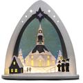 Lichterbogen WEIGLA "Seiffener Kirche, Weihnachtsdeko" Schwibbögen Gr. H/T: 53 cm x 9 cm, grau (grau, blau) Schwibbögen Weihnachtspyramiden
