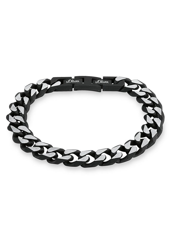 Armband S.OLIVER "9954490", schwarz (edelstahlfarben, schwarz), Armbänder, Herren, 21,5cm, Edelstahl, Armband