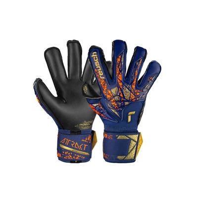 Torwarthandschuhe REUSCH "Attrakt Gold X Evolution", Damen, Gr. 9, bunt (goldfarben, blau), 74% Elastodien, 21% Polyester, 5% Polyamid, mehrfarbig, sportlich, Handschuhe, mit Evolution Cut Image