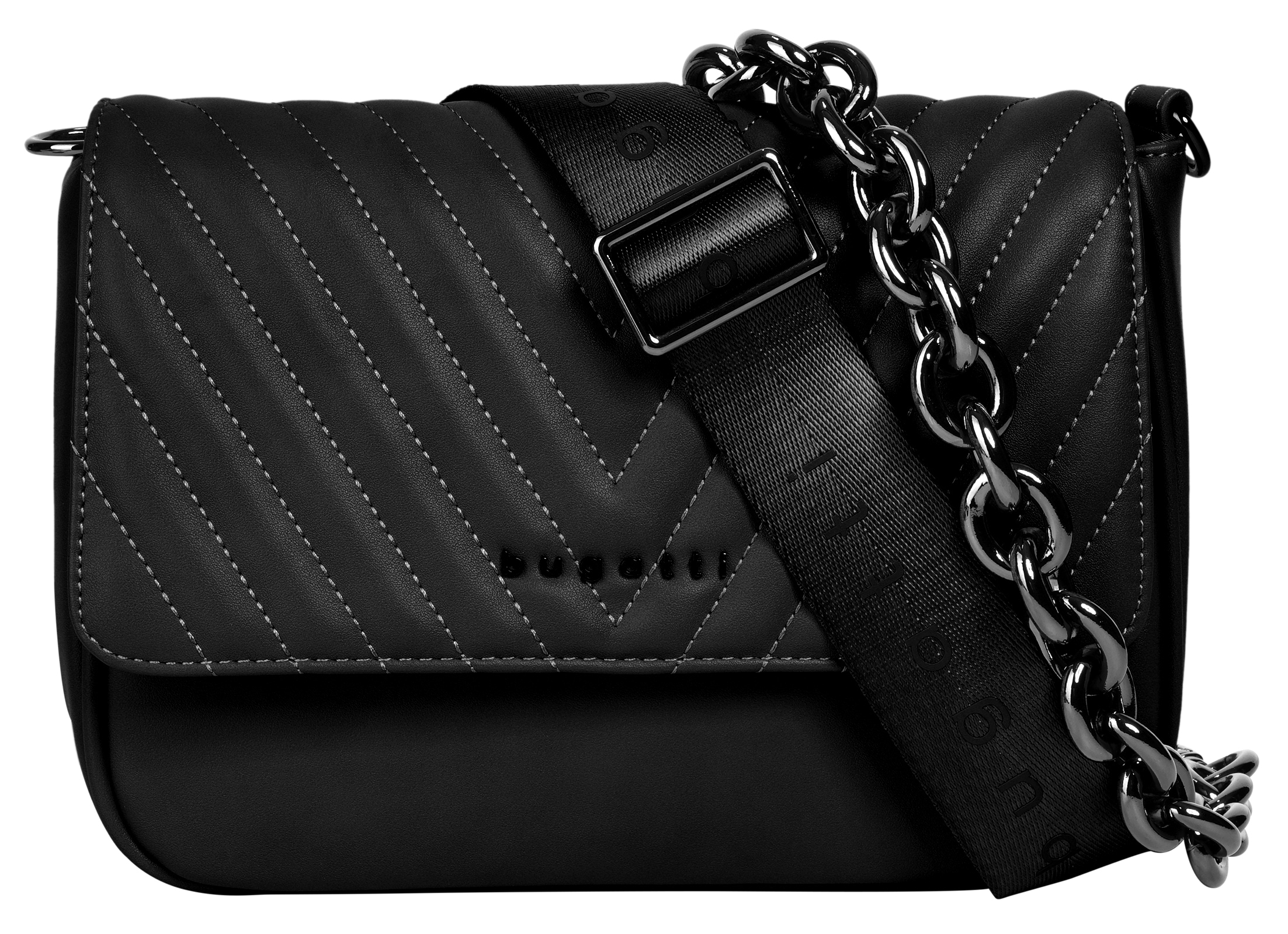 Umhängetasche BUGATTI "SIRA", Damen, Gr. B/H/T: 24cm x 18cm x 10cm onesize, schwarz, Kunstfaser, Strukturmuster, Taschen Umhängetasche