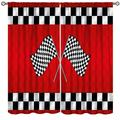 Racing Car Kids Curtains, Boys Construction Vehicles Window Treatments for Boys Bedroom,Red Racing Flag Drapes 2 Panel Sets,63x63 Inch