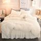 MUKKA Longfur Faux Fur Duvet Cover Set Queen, 3 Pieces Shaggy Bedding Set (1 Faux Fur Duvet Cover + 2 Ball Fringe Pillow Shams) Luxury Plush Cream White, Zipper Closure