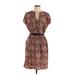 Tommy Hilfiger Casual Dress - Mini V Neck Short sleeves: Brown Print Dresses - Women's Size Large