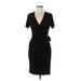 Anne Klein Casual Dress - Party Plunge Short sleeves: Black Solid Dresses - Women's Size 8