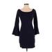 Sugar Lips Casual Dress - Mini Boatneck 3/4 sleeves: Blue Print Dresses - Women's Size Small