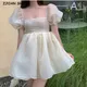 Robe de Rhen organza à manches bouffantes pour femmes robes courtes à bascule rétro ourlet à