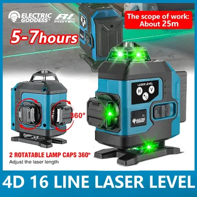 Niveau Laser 4D 16 Lignes 2x4000mAh Batterie 360 Lumière Croisée Horizontale et Verticale Mesure