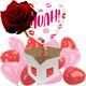 Romantic Kisses Muah! Heart Helium Inflated Balloon with 12 Mini Red and Pink Heart Air-Filled Balloons and Single Luxury Red Rose all delivered in a box