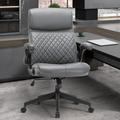 The Twillery Co.® Anyan High Back Ergonomic Leather Executive Chair w/ Flip-up Armrest Upholstered/Metal in Gray | 41 H x 26 W x 27 D in | Wayfair