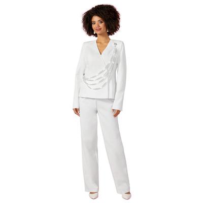 Masseys Pearl Pant Suit (Size 18W) White, Polyester,Spandex