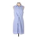 Nine West Casual Dress - Shirtdress Collared Sleeveless: Blue Print Dresses - Women's Size Large