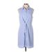 Nine West Casual Dress - Shirtdress Collared Sleeveless: Blue Print Dresses - Women's Size Large