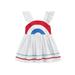 Qmyliery Toddler Girls Casual Dress Ruffle Trim Shoulder Straps Sleeveless Back Tie-up Bowknot Contrast Color Rainbow Printed Dresses