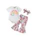 jxxiatang Girl Romper Shirt + Floral Bell-Bottoms Trousers Outfit + Head Band