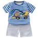 Toddler Baby Boys Stripes Cartoon Car Pattern T Shirt Tops+Shorts Outfits Kids 3 Piece Clothes Boy Two Piece Outfit Baby Boy Staff New Born Boy Baby Gift Toddler Shirt with Bow Tie Baby Boy Pajamas