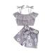 jxxiatang Kids Girls Summer Outfit Cold Shoulder Tops and Floral Print Shorts