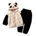 Toddler 2 Piece Outfit Girls Cute Fuzzy Flannel Coat Homewear Set Winter Fleece Pajama Set Cartoon Warm Winter Sleepwear