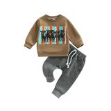 TheFound 2Pcs Infant Baby Boy Outfits Howdy Cowboy Print Long Sleeve Sweatshirt Tops+Drawstring Jogger Pants Fall Winter Clothes