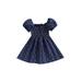 TheFound Toddler Baby Girls Summer Casual Denim Dresses Square Neck Short Puff Sleeve Polka Dot Print Dress