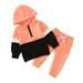 Toddler Outfits For Girls Boys Winter Baby Autumn Patchwork Cotton Hooded Long Sleeve Long Pants Tops Hoodie Sweatshirt Set Clothes Baby Outfit Sets Pink 0 Months-6 Months