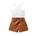 Canrulo Toddler Baby Girls Summer Clothes Sleeveless Camisole with Elastic Waist PU Leather Shorts and Belt Outfits White 4-5 Years