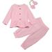 Ydojg Winter Outfit Set For Boys Girls Toddler Baby Clothes Cotton Outfit Button Down Long Sleeve Tops Pants Headband 3Pcs Outfits Set For 0-6 Months