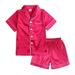 Godderr Baby Kids Girls Classic Satin Pajamas Set 2 Piece Solid Color Satin Pajamas Tops+pants Button-Down Nightwear Short Sleeve Sleepwear with Buttons 9M-13T