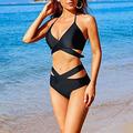 SBYOJLPB Women s Swimsuit Clearance Ladies Split Swimsuit Versatile Floral Colorblock High Waist Cross Bikini Black(M) Black 6(M)