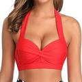 SBYOJLPB Women s Swimsuit Women s Fashion Sexy Multi Color Swimsuit Halter Ruched High Waist Bikini Tops Watermelon Red(L) Watermelon Red 8(L)