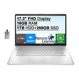 2021 HP 17.3 FHD IPS Laptop Computer AMD Ryzen 5-5500U Processor(> i7-1065G7) 16GB DDR4 RAM 1TB HDD+256GB SSD AMD Radeon Graphics HD Audio HD Webcam FingerPrint Win 10S Silver 32GB USB Card