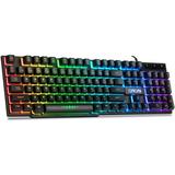 RGB Wired Gaming Keyboard Rainbow Customizable Multiple Color LED Backlit Keyboard teclado Gamer USB Emitting Character Compatible with Windows PC PS4 Xbox Laptop Resberry Pi iMac