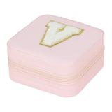 ZTTD Personalized Women s Jewelry Box Travel Jewelry Box English Alphabet Flower Jewelry Makeup Bag Gifts for Women Girls Pink