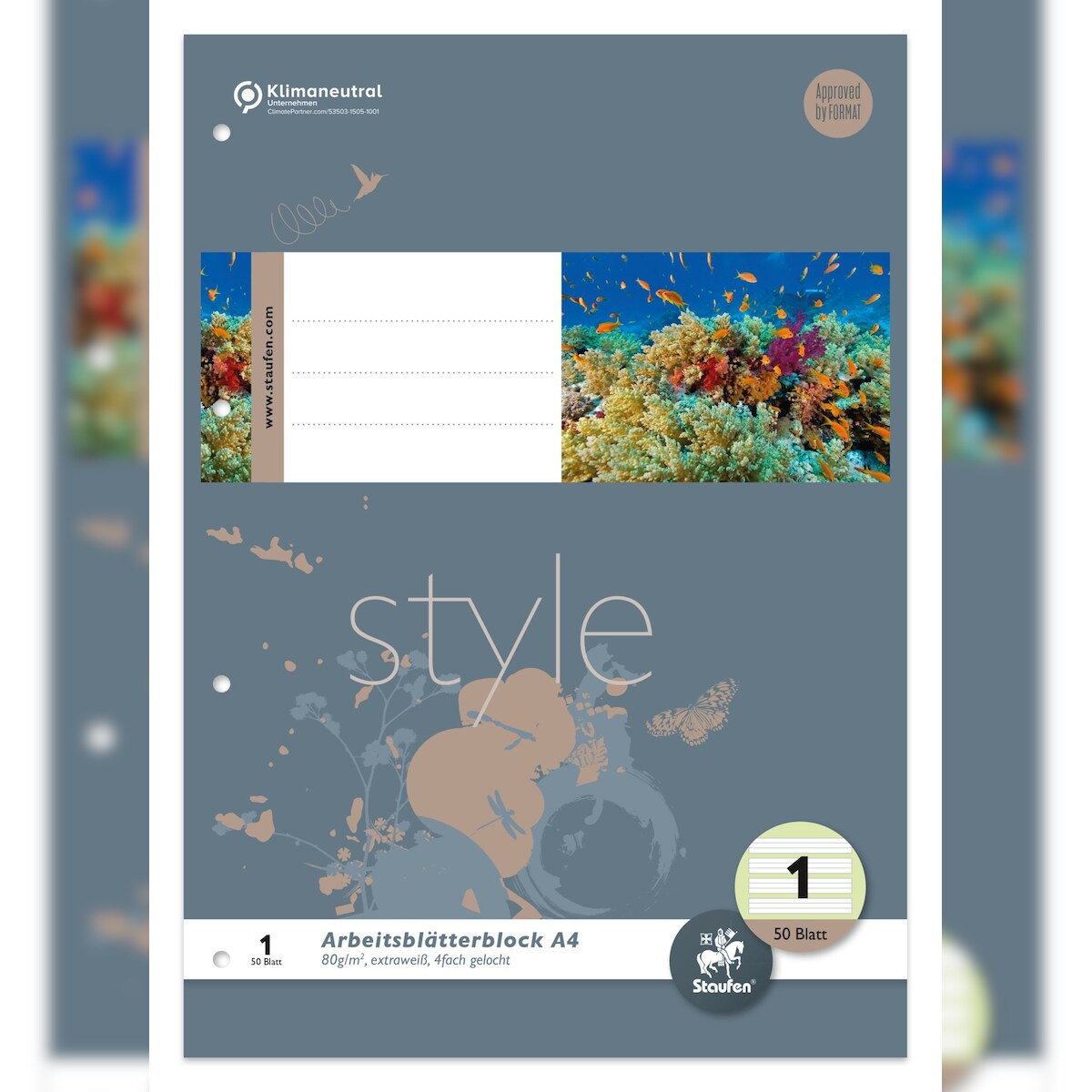 Ursus Basic 040450001 Arbeitsblätterblock LIN1 A4 50 Blatt 80g/qm 5/5/5mm liniert farbig Image