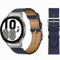 YuiYuKa No Gaps Leather Band For Samsung Galaxy Watch 4 Classic 46mm 42mm Smartwatch Belt Women Men StrapBracelet Correa Galaxy Watch 5/5 Pro Galaxy Watch 4 40mm 44mm Bands - Navy-silver