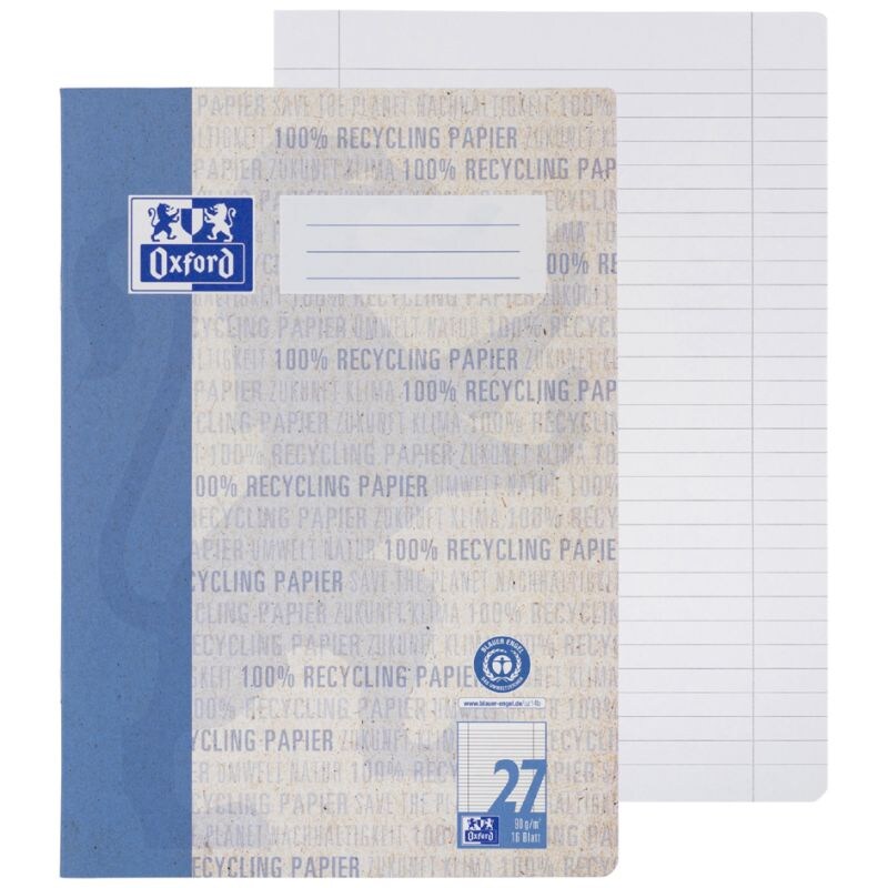 Oxford Schulheft 'Recycling', DIN A4, 16 Blatt, Lineatur 27 Image